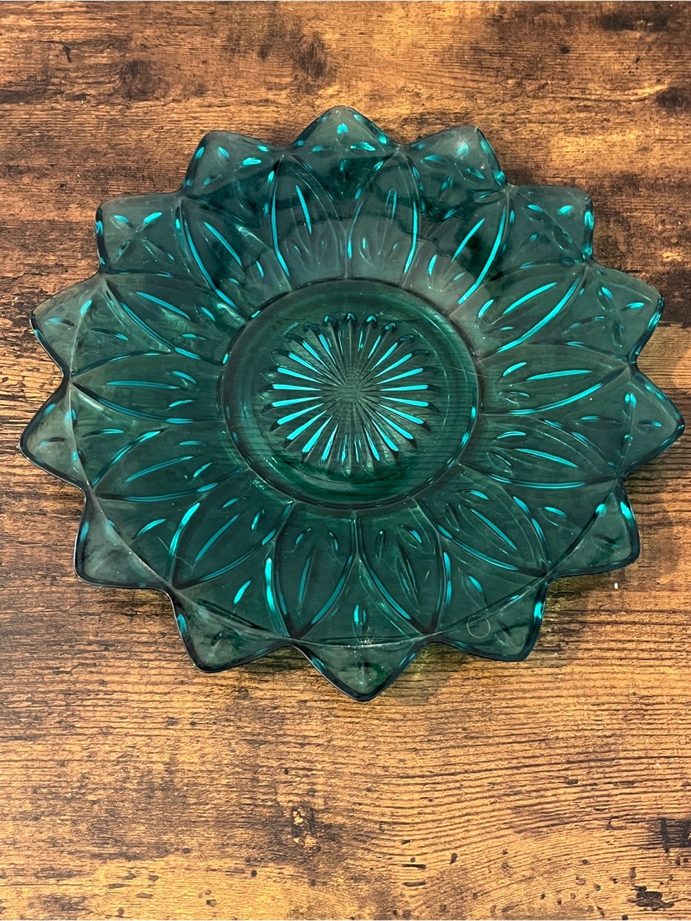 Vintage Federal Glass Rare Scalloped Teal Tray 1960s MCM